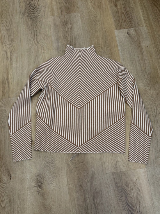 Tahari Brown and White Striped High Neck Sweater - Picture 5 of 6